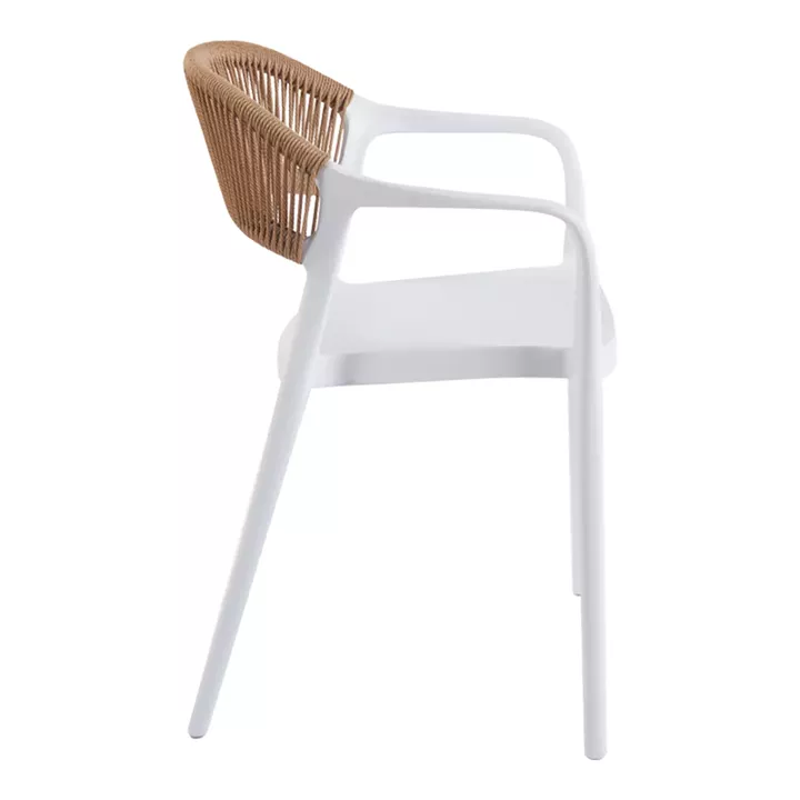 Ankara pakoworld stackable armchair pp in white color and natural color pe rattan 54x55.5x77cm