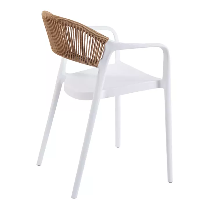 Ankara pakoworld stackable armchair pp in white color and natural color pe rattan 54x55.5x77cm