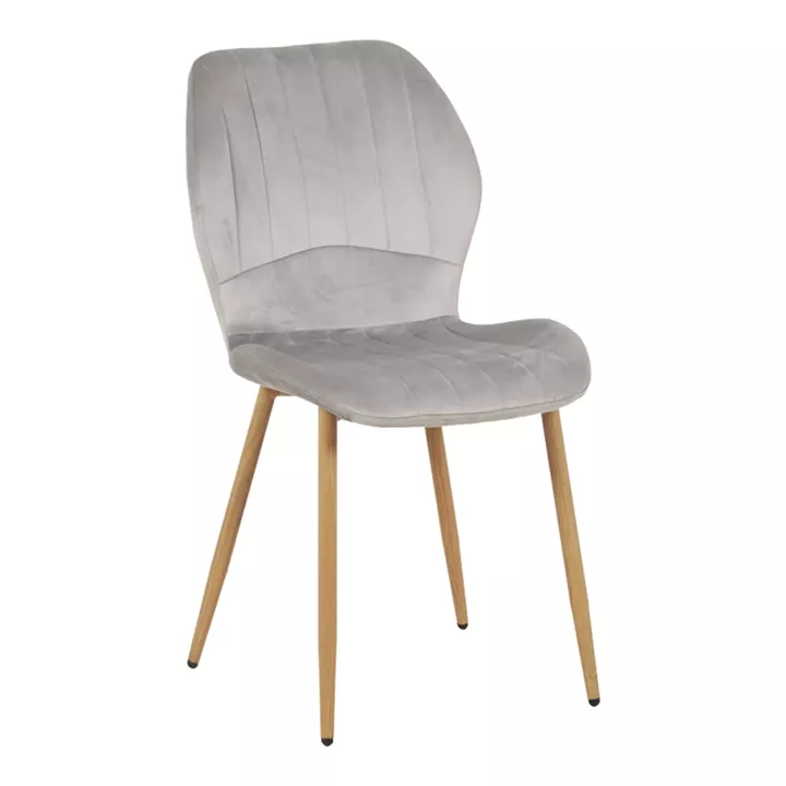 Jelour pakoworld velvet chair in grey shade-natural metal legs 46.5x60x84cm