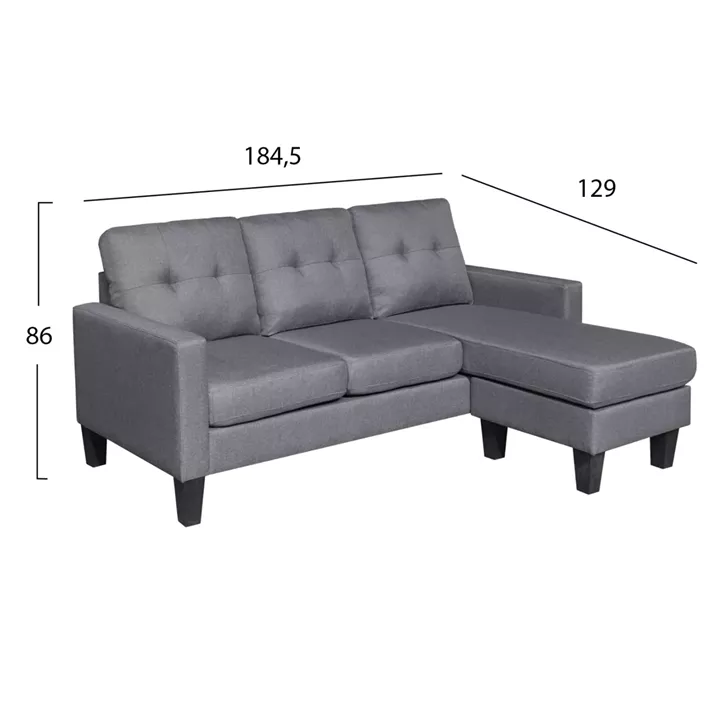 CORNER SOFA REVERSIBLE MEGGY HM3297.01 GREY FABRIC 184.5x129x86Hcm.