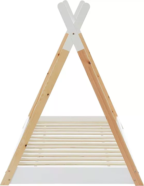 BED WITH MATTRESS MUNK HM21308 PINE WOOD IN NATURAL & WHITE--MATTRESS 90x190cm