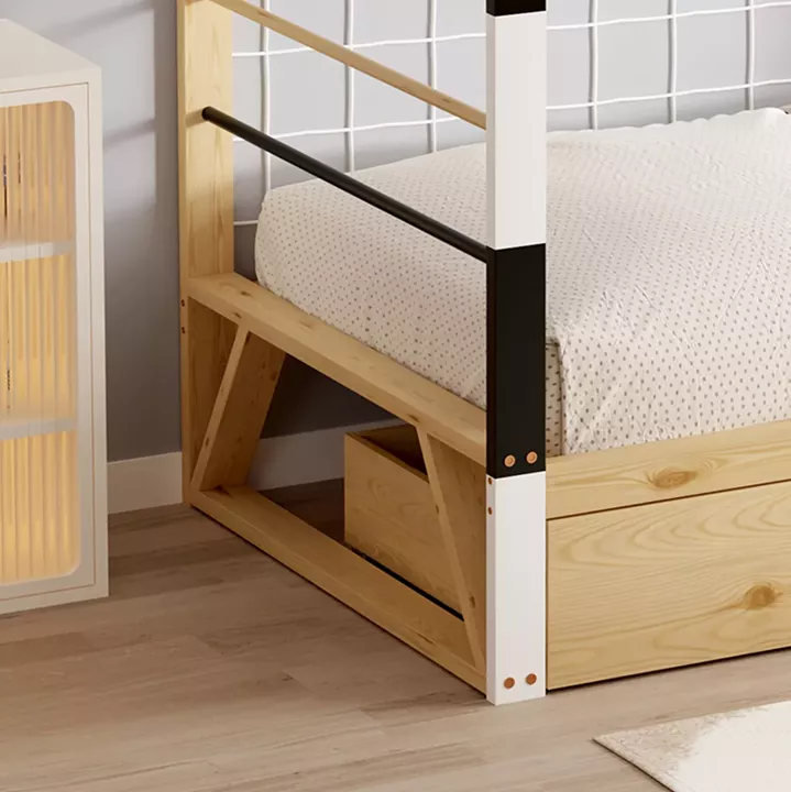 BED WITH MATTRESS GOALIE HM21309 PINE WOOD IN NATURAL-WHITE-BLACK--MATTRESS 90x190cm