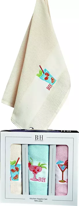 Beauty Home Ποτηρόπανα σετ 3τμχ Cocktail Art 8286 40x60 Εκρού,Σιέλ,Ροζ