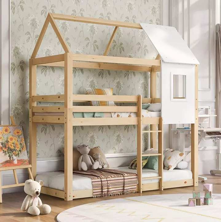 BUNK BED WITH 2 MATTRESSES HOOD HM21314 PINE WOOD IN NATURAL COLOR--FOR MATTRESSES 90x190cm