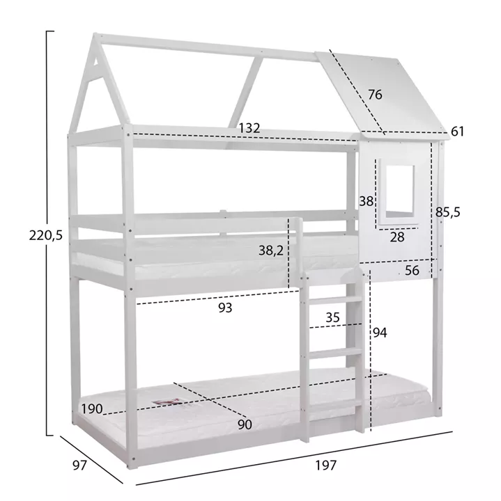 ΚΟΥΚΕΤΑ ΠΑΙΔΙΚΗ ΜΕ 2 ΣΤΡΩΜΑΤΑ HOOD HM21314.01 ΞΥΛΟ ΠΕΥΚΟΥ ΛΕΥΚΟ--ΣΤΡΩΜΑΤΑ 90x190εκ