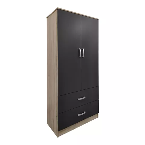 Ντουλάπα δίφυλλη με 2 συρτάρια Lego pakoworld σε sonoma-ανθρακί απόχρωση 80x42x180εκ