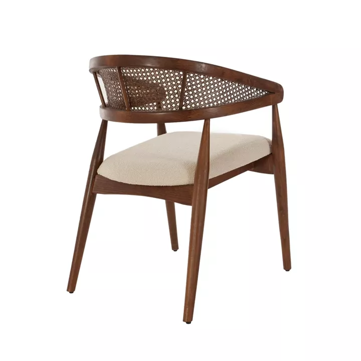 Artekko Maya Καφέ Ξύλινη Πολυθρόνα με Ψάθα και Μπεζ Μπουκλέ Ύφασμα (53x50x76)cm