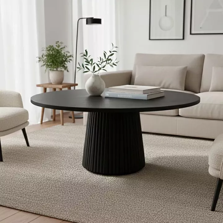 Τραπέζι σαλονιού Canicule I pakoworld μασίφ ξύλο ακακίας σε μαύρη απόχρωση Φ80x40εκ