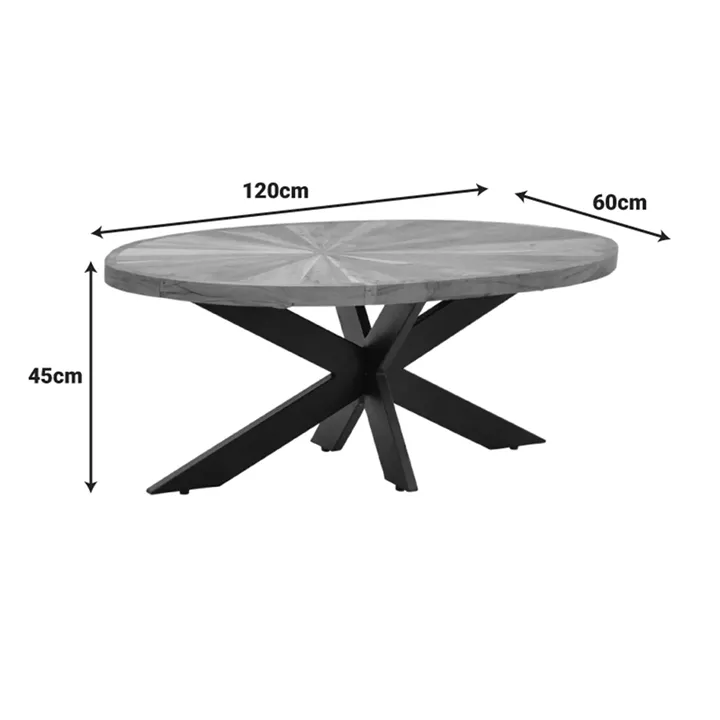 Coffee table Fardy pakoworld solid acacia wood in natural color with black metal legs 120x60x45cm