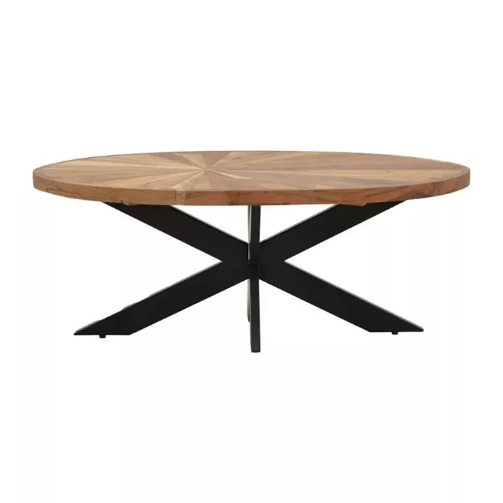 Coffee table Fardy pakoworld solid acacia wood in natural color with black metal legs 120x60x45cm