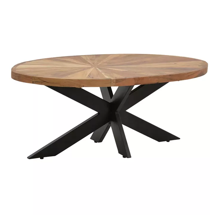 Coffee table Fardy pakoworld solid acacia wood in natural color with black metal legs 120x60x45cm