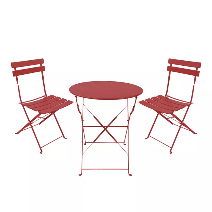 Τραπεζαρία Bistro pakoworld σετ 3τεμ μεταλλική αναδιπλούμενη σε terracotta απόχρωση Φ60x71εκ