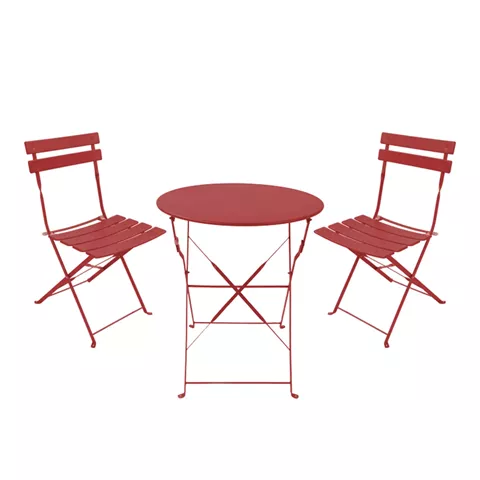 Τραπεζαρία Bistro pakoworld σετ 3τεμ μεταλλική αναδιπλούμενη σε terracotta απόχρωση Φ60x71εκ