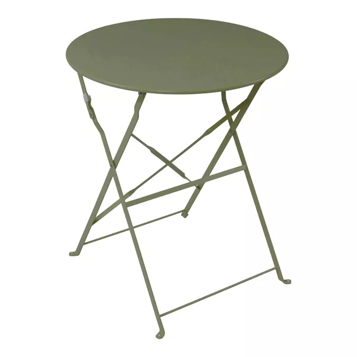Bistro dining table pakoworld set of 3 pieces, metal, foldable,olive green color, Φ60x71cm