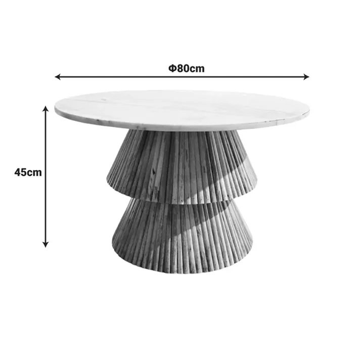 Coffee table Havai pakoworld solid mango wood in natural shade and white marble surface D80x45cm