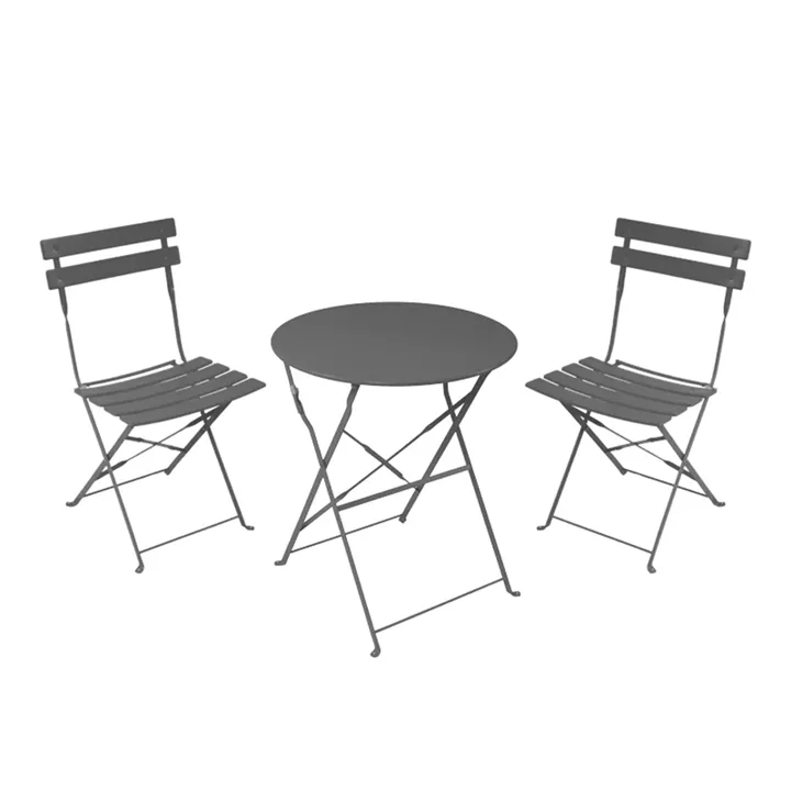 Bistro dining table pakoworld set of 3 pieces, metal, foldable, anthracite color, Φ60x71cm