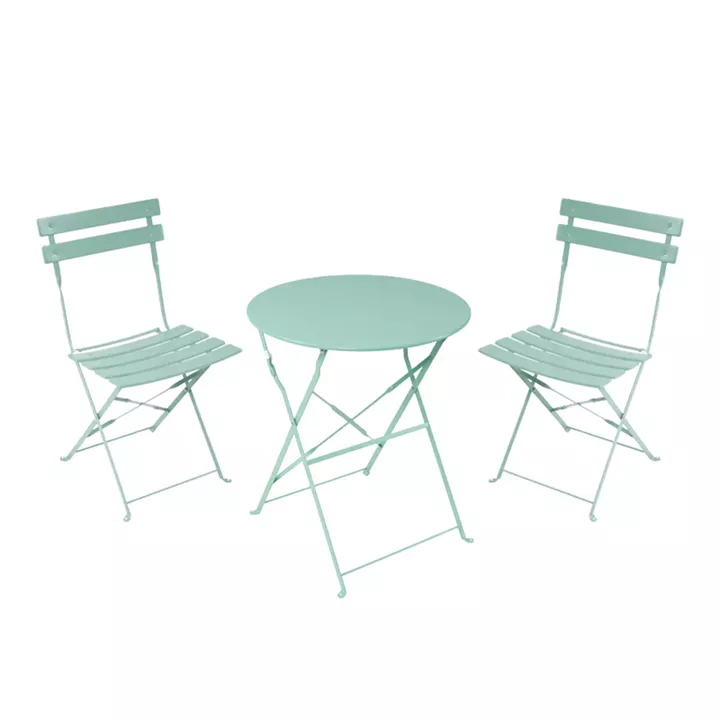 Bistro dining table pakoworld set of 3 pieces, metal, foldable, mint color, Φ60x71cm