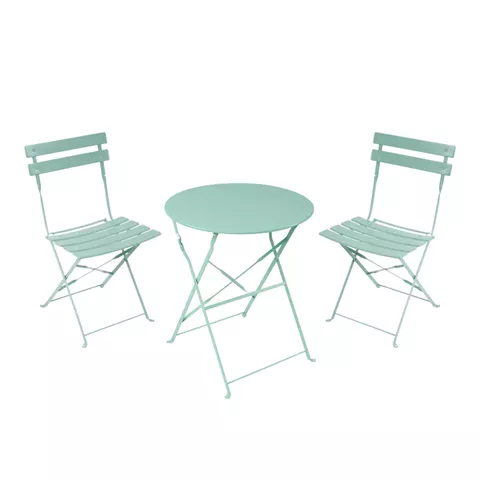 Τραπεζαρία Bistro pakoworld σετ 3τεμ μεταλλική αναδιπλούμενη σε μέντα απόχρωση Φ60x71εκ