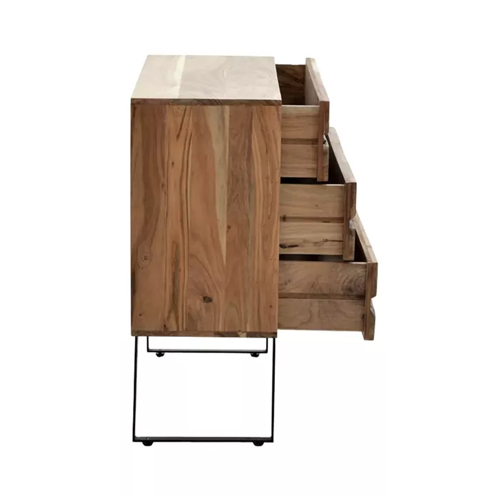 Imena Chest of drawers pakoworld solid Acacia wood in natural shade with black metal legs 80x38x86,5cm
