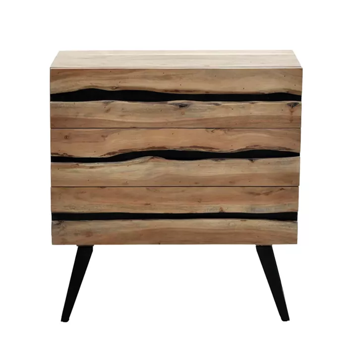 Imena Chest of drawers pakoworld solid Acacia wood in natural shade with black metal legs 80x38x86,5cm