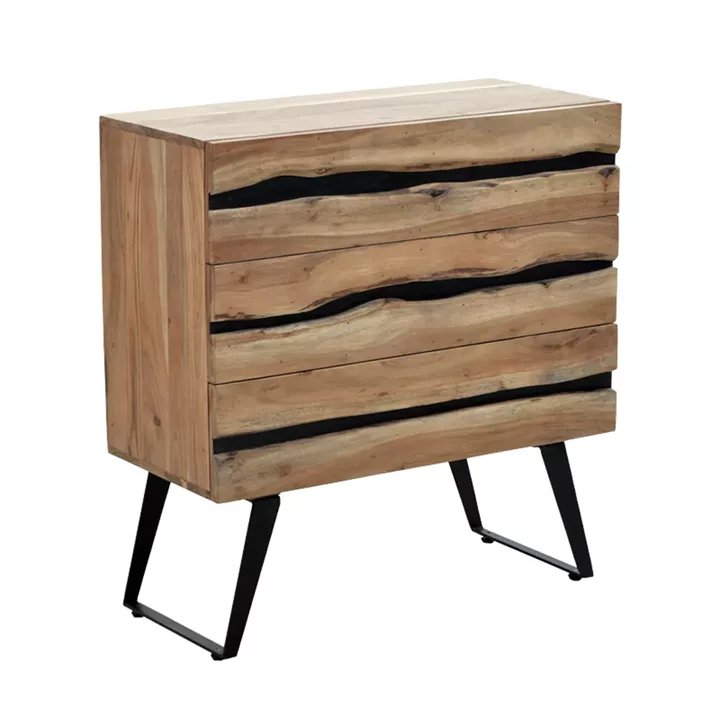 Imena Chest of drawers pakoworld solid Acacia wood in natural shade with black metal legs 80x38x86,5cm