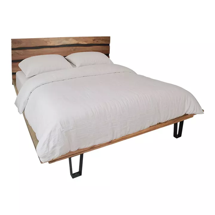 Κρεβάτι Imena pakoworld διπλό μασίφ ξύλο σε φυσική απόχρωση 160x200εκ