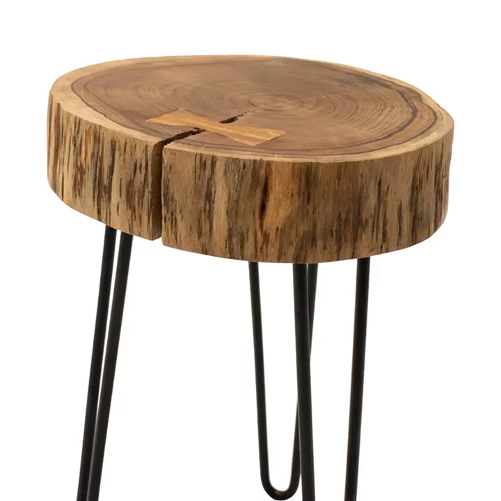 Tripp pakoworld side table, solid acacia wood in a natural shade with black metal legs 32x30x47cm