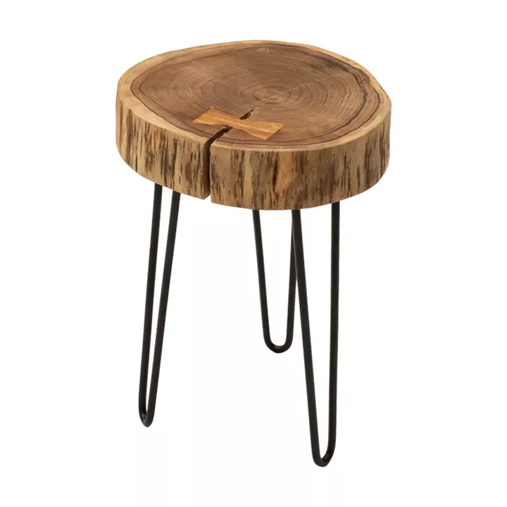 Tripp pakoworld side table, solid acacia wood in a natural shade with black metal legs 32x30x47cm