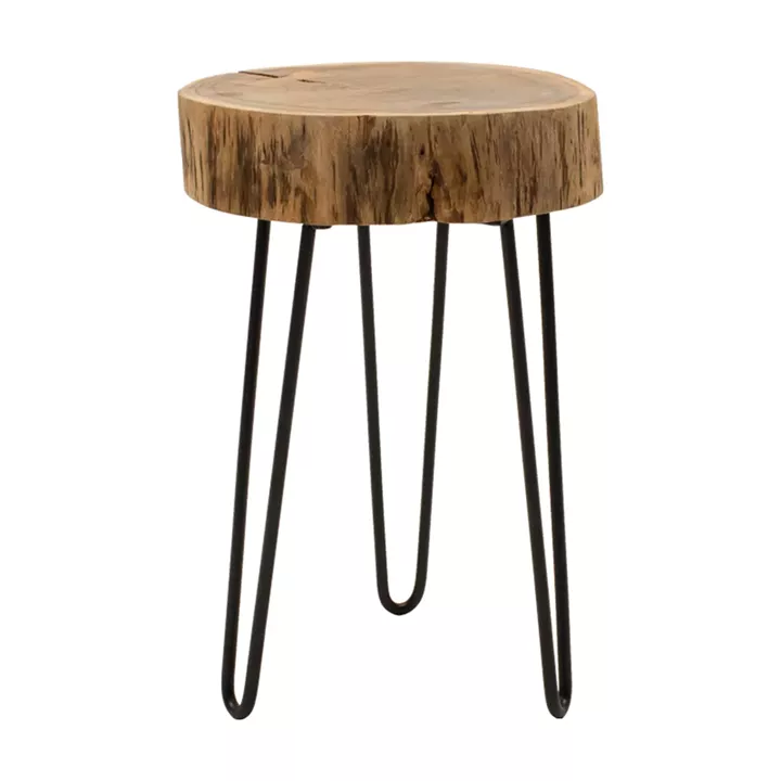 Tripp pakoworld side table, solid acacia wood in a natural shade with black metal legs 32x30x47cm