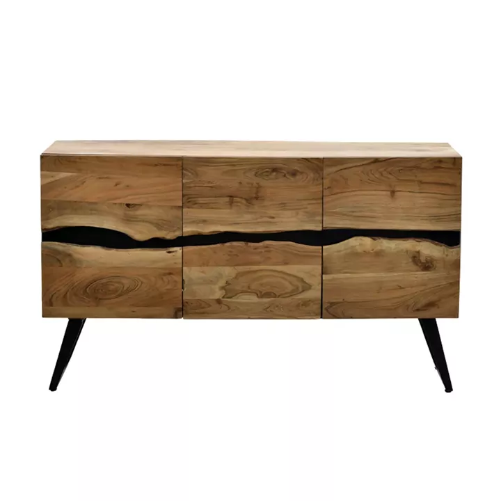 Μπουφές Imena pakoworld μασίφ ξύλο Acacia σε φυσική απόχρωση με μαύρα μεταλλικά πόδια 148x43.5x86εκ