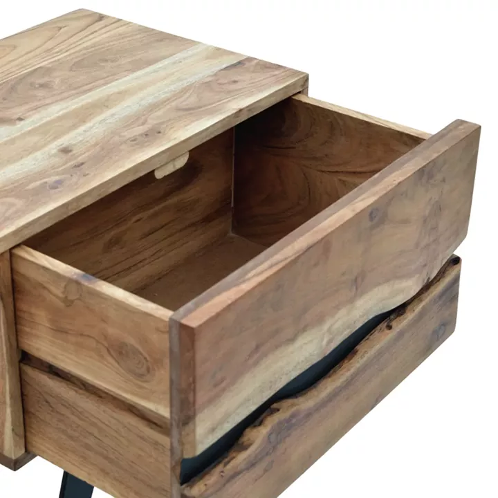 Imena bedside table pakoworld solid Acacia wood in natural shade with black metal legs 45x35x56cm