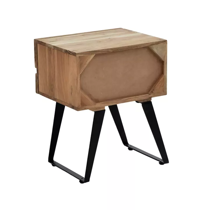 Imena bedside table pakoworld solid Acacia wood in natural shade with black metal legs 45x35x56cm