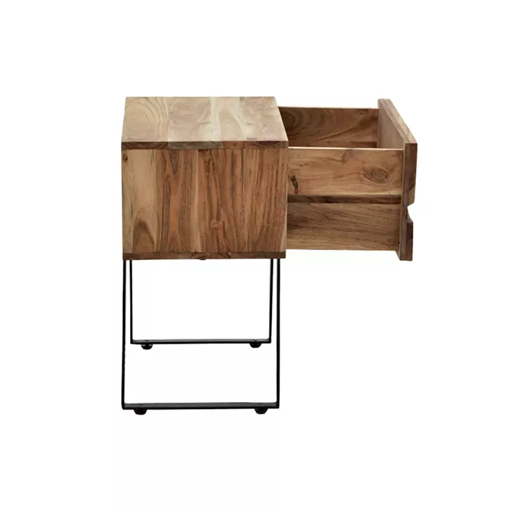 Imena bedside table pakoworld solid Acacia wood in natural shade with black metal legs 45x35x56cm