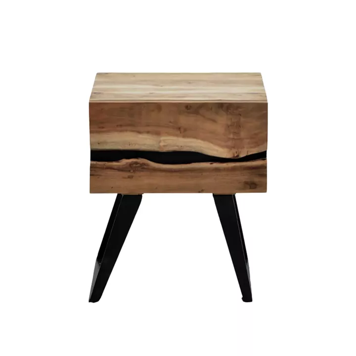 Imena bedside table pakoworld solid Acacia wood in natural shade with black metal legs 45x35x56cm