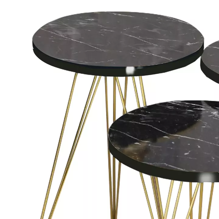 Side tables Wakmi pakoworld 3 pieces set black marble melamine-gold metal
