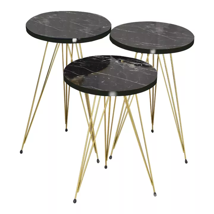 Side tables Wakmi pakoworld 3 pieces set black marble melamine-gold metal