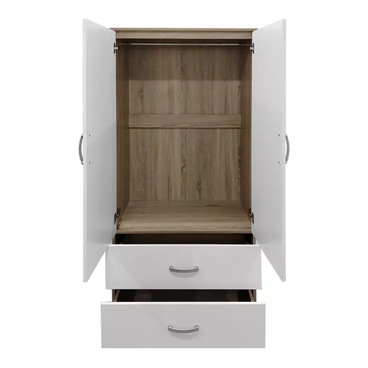 Ντουλάπα δίφυλλη με 2 συρτάρια Lego pakoworld σε sonoma-λευκή απόχρωση 80x42x180εκ