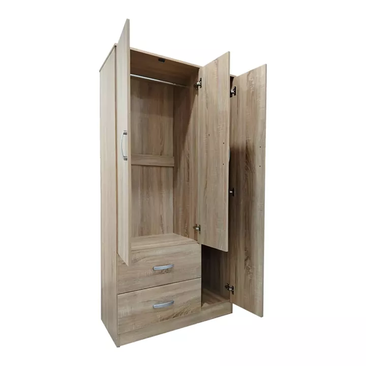 Ντουλάπα τρίφυλλη με 2 συρτάρια Lego pakoworld σε sonoma απόχρωση 90x42x180εκ