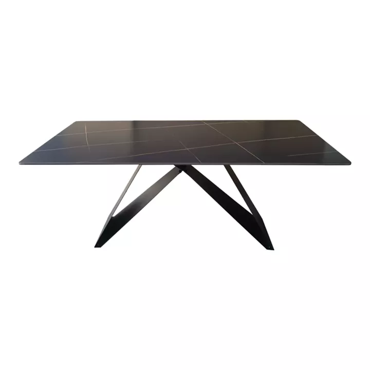 Mapele pakoworld table black marble finish with black metal legs 180x90x75cm