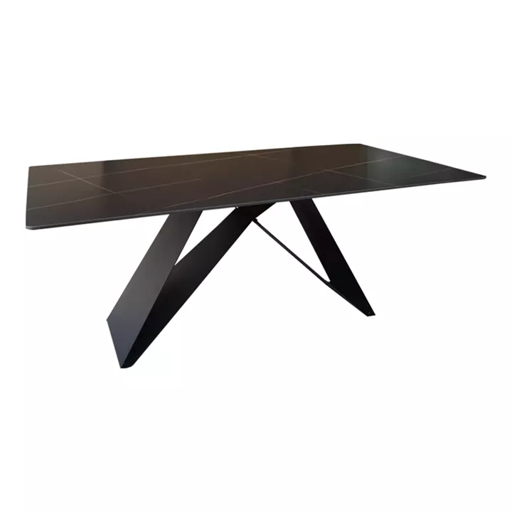 Mapele pakoworld table black marble finish with black metal legs 180x90x75cm