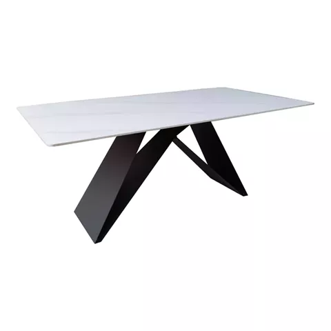 Mapele pakoworld table white marble sintered stone with black metal legs 180x90x75cm