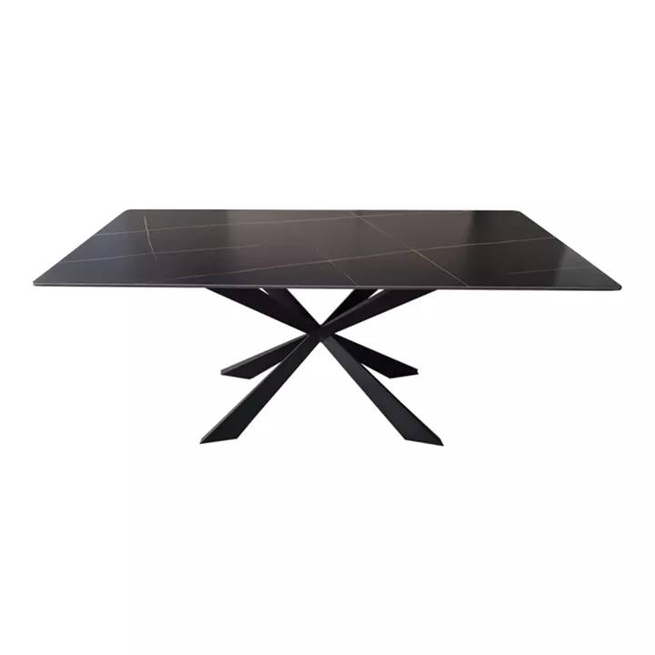 Τραπέζι Mattias pakoworld sintered stone μαύρη όψη μαρμάρου με μαύρα μεταλλικά πόδια 180x90x75εκ