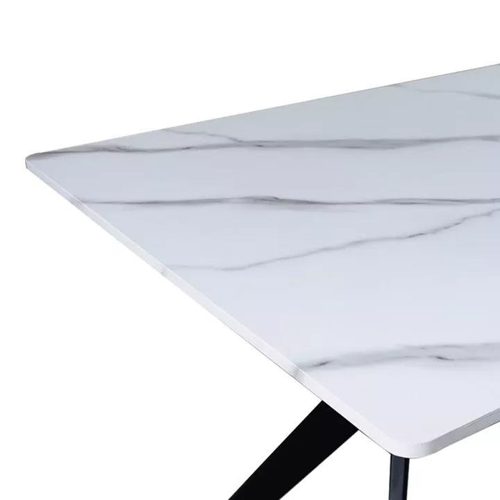 Τραπέζι Ezali pakoworld mdf λευκή όψη μαρμάρου με μαύρα μεταλλικά πόδια 140x80x75εκ