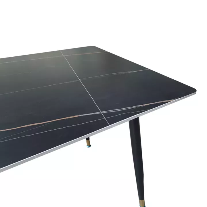 Τραπέζι Pembe pakoworld sintered stone μαύρη όψη μαρμάρου με μαύρα μεταλλικά πόδια 140x80x75εκ