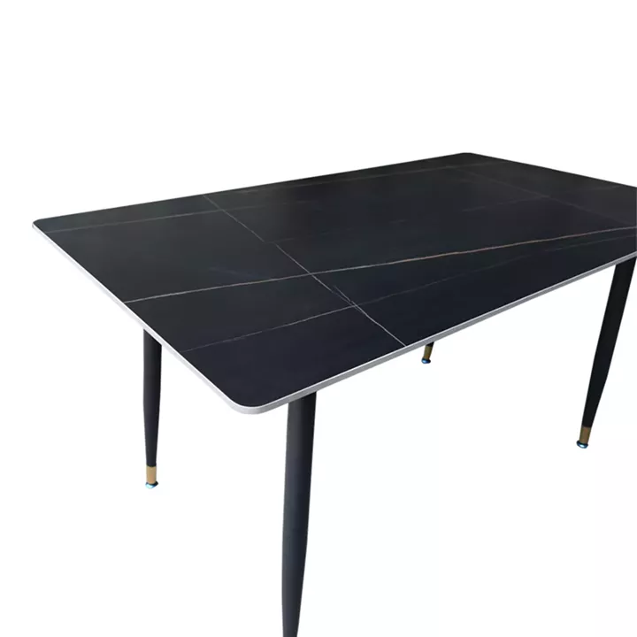 Τραπέζι Pembe pakoworld sintered stone μαύρη όψη μαρμάρου με μαύρα μεταλλικά πόδια 140x80x75εκ