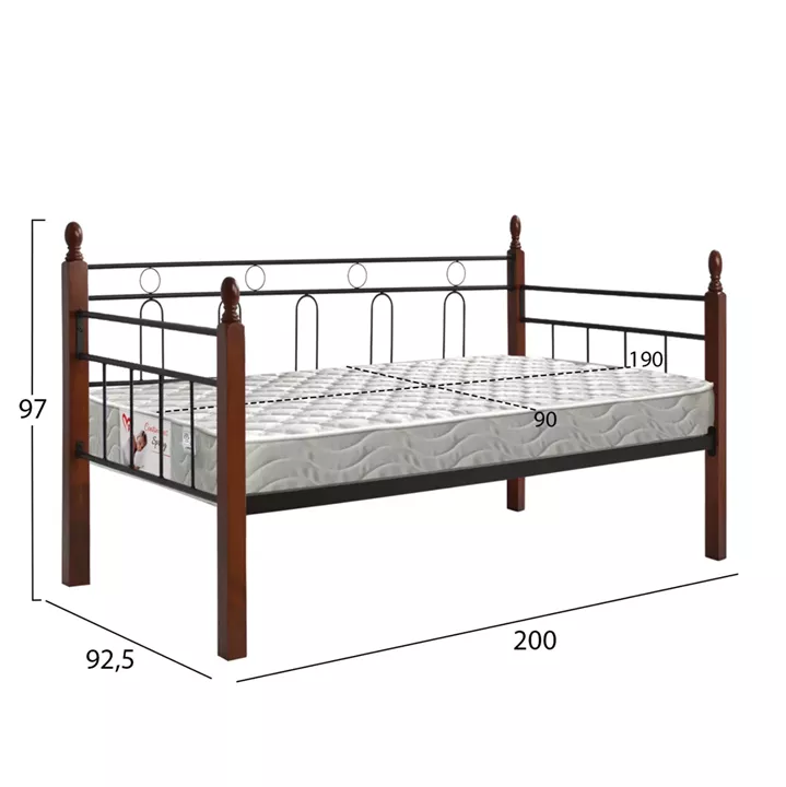 ΚΑΝΑΠΕΣ ΚΡΕΒΑΤΙ ΜΕ ΣΤΡΩΜΑ REVEN HM21329 ΜΕΤΑΛΛΟ & ΞΥΛΟ ΣΕ DIRTY OAK--ΣΤΡΩΜΑ 90Χ190εκ