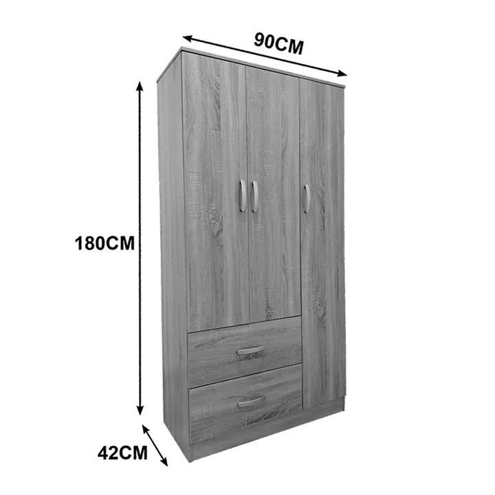Three-door wardrobe with 2 drawers Lego pakoworld in sonoma-dark grey color 90x42x180cm