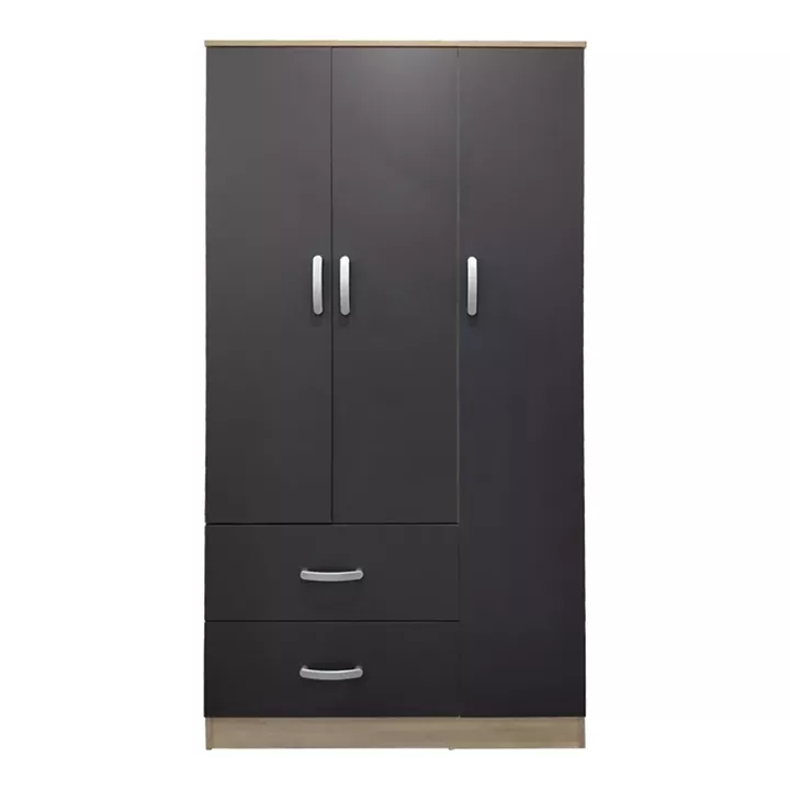 Three-door wardrobe with 2 drawers Lego pakoworld in sonoma-dark grey color 90x42x180cm