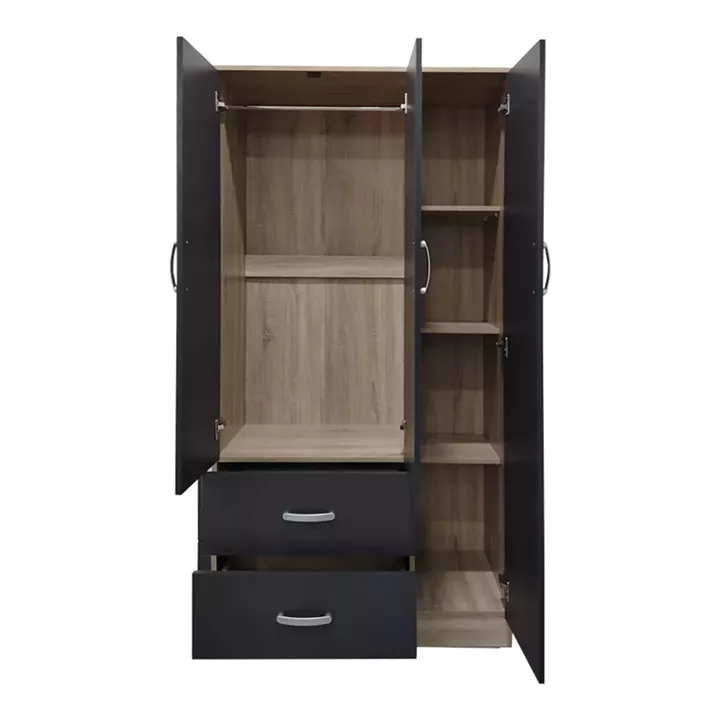 Three-door wardrobe with 2 drawers Lego pakoworld in sonoma-dark grey color 90x42x180cm
