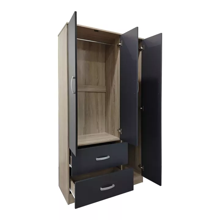 Three-door wardrobe with 2 drawers Lego pakoworld in sonoma-dark grey color 90x42x180cm